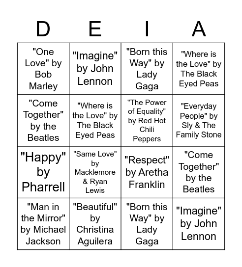 DEIA Bingo Card