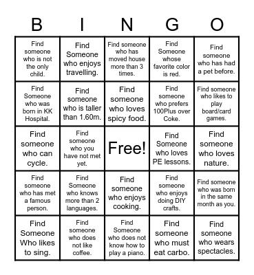 Human Bingo Card