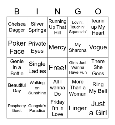 Musical Trivia Bingo Card