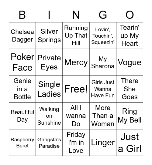 Musical Trivia Bingo Card