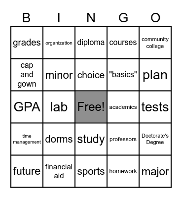 College BINGO Board Bingo Card