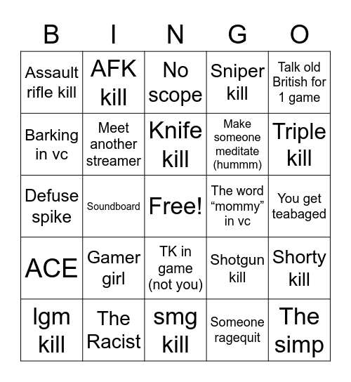 Valorant bingo Card