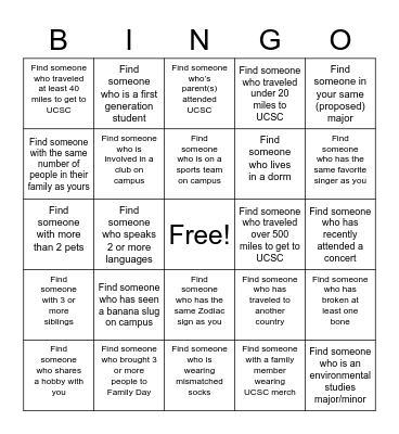 Family Bingo Card