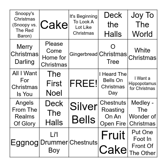 Christmas Songs Bingo Card