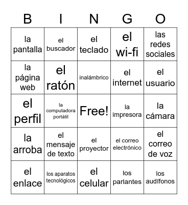 La Tecnología List #1 Bingo Card