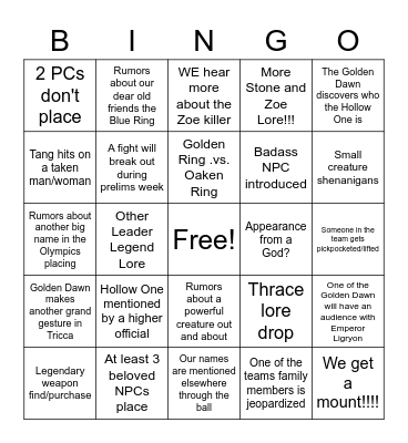The Preliminaries Bingo Card