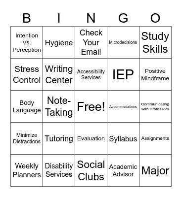 College Bingo Card