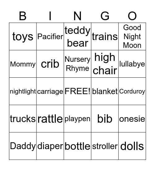 Baby Bingo Card