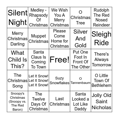 Christmas Songs Bingo Card