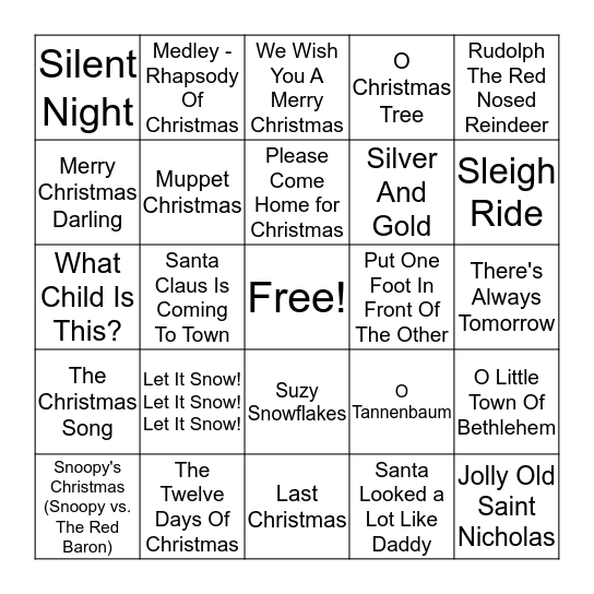 Christmas Songs Bingo Card