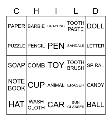 OPERATION CHRISTMAS CHILD Bingo Card