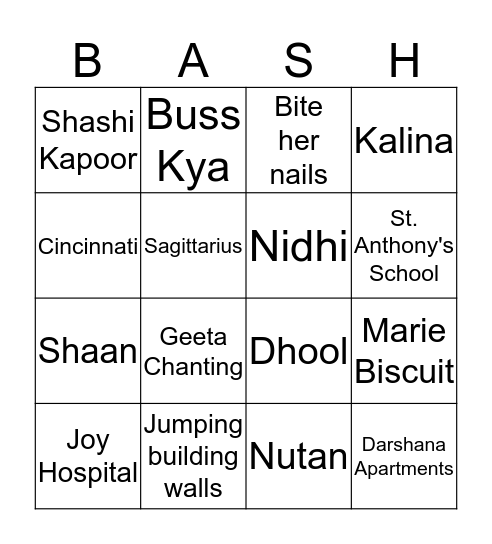 Nithya's 40th Birthday Bash Bingo Card