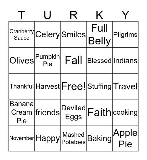 Happy Thanksgiving Bingo Card