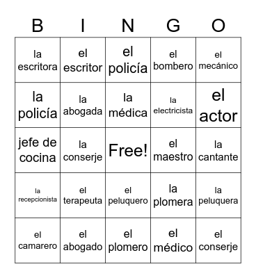 Ocupaciones Bingo Card