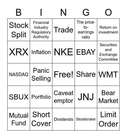 Stock Market Terms Bingo Card