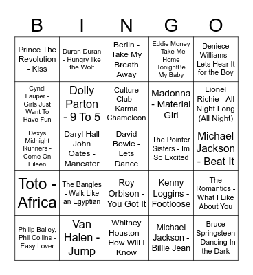80's Bingo Card