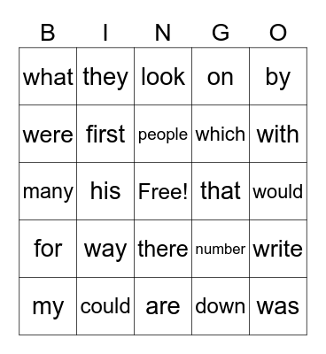 New Sight Words Bingo Card