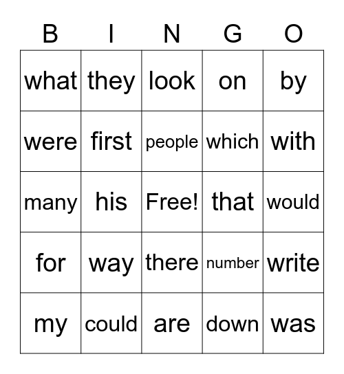 New Sight Words Bingo Card