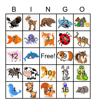 Animals Bingo Card