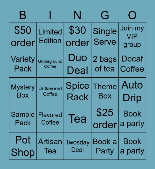 Party Prize Bingo Card