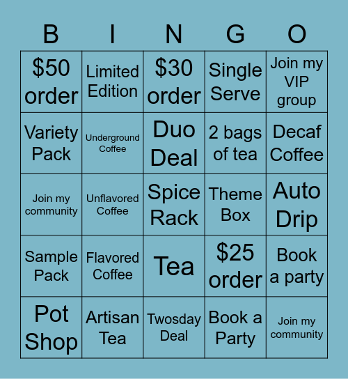 Party Prize Bingo Card