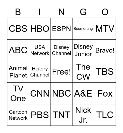 TV Networks Bingo Card