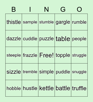 consonant -le Bingo Card