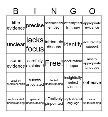 RUBRICS! Bingo Card