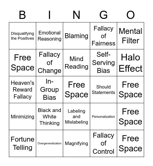 Thinking Errors Bingo Card