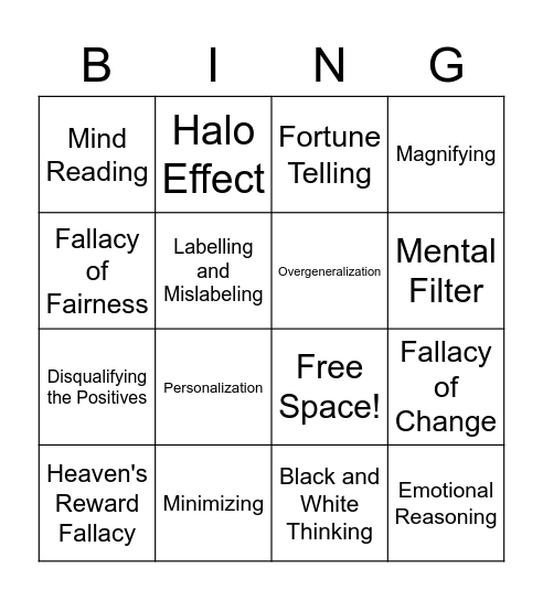 Thinking Errors Bingo Card