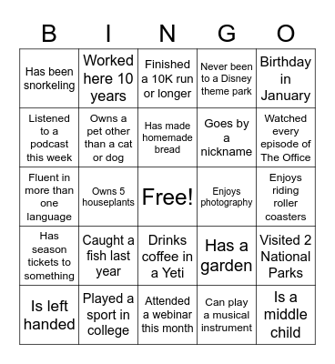 Find the Coworker Bingo Card