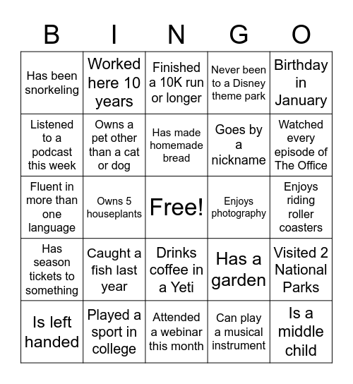 Find the Coworker Bingo Card