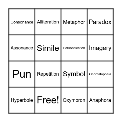 Figurative Language Final Review Bingo Card