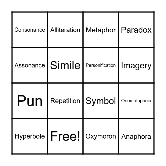 Figurative Language Final Review Bingo Card