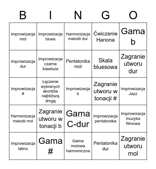 Pianistyczne bingo Card