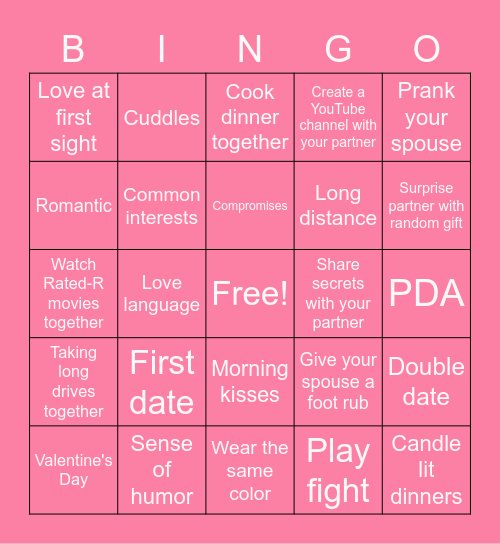 Date Night Bingo Card