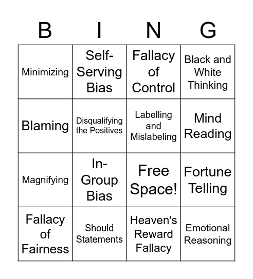 Thinking Errors Bingo Card