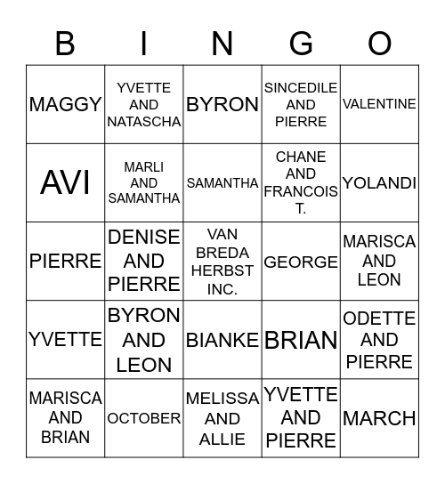 VAN BREDA HERBST INC. Bingo Card