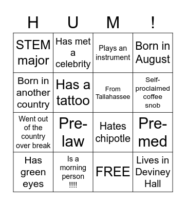 HUMAN BINGO Card