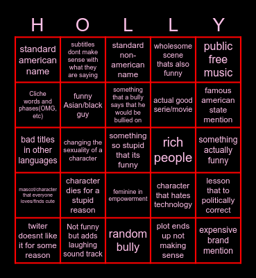 Netflix/Hollywood Bingo Card