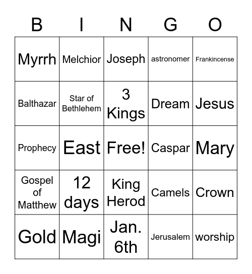 Epiphany Bingo Card