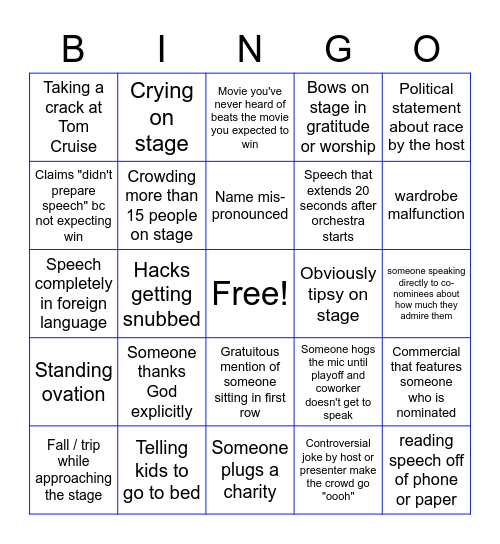 Golden Globes BINGO Card