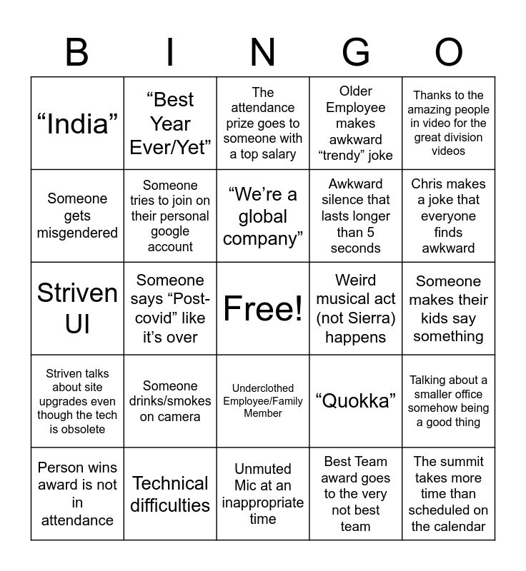 Bango Bingo Card