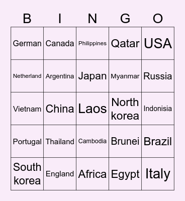 Flags Bingo Card