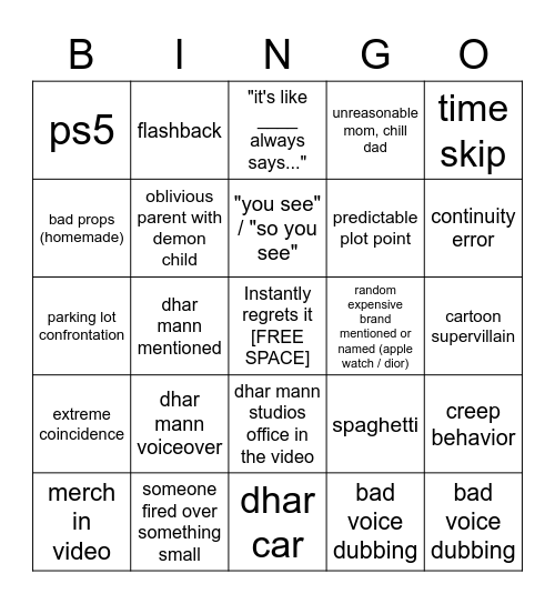 Dhar Mann Bingo v4 Bingo Card