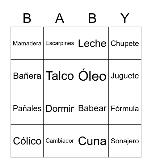 Baby Shower Bingo Card