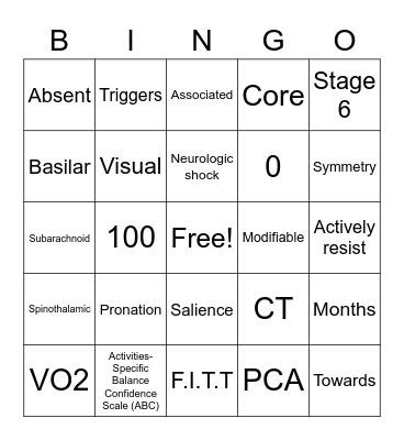 STROKE BINGO Card