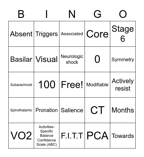 STROKE BINGO Card