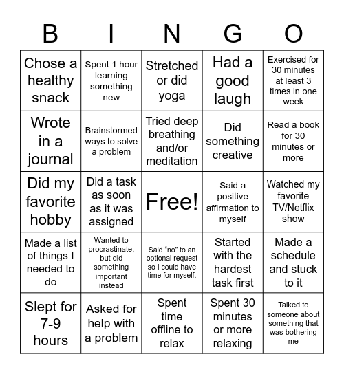 Peer Bingo Card