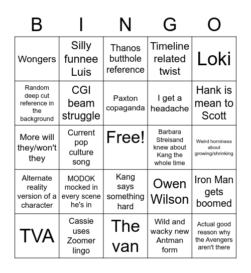 Quantumania Bingo Card